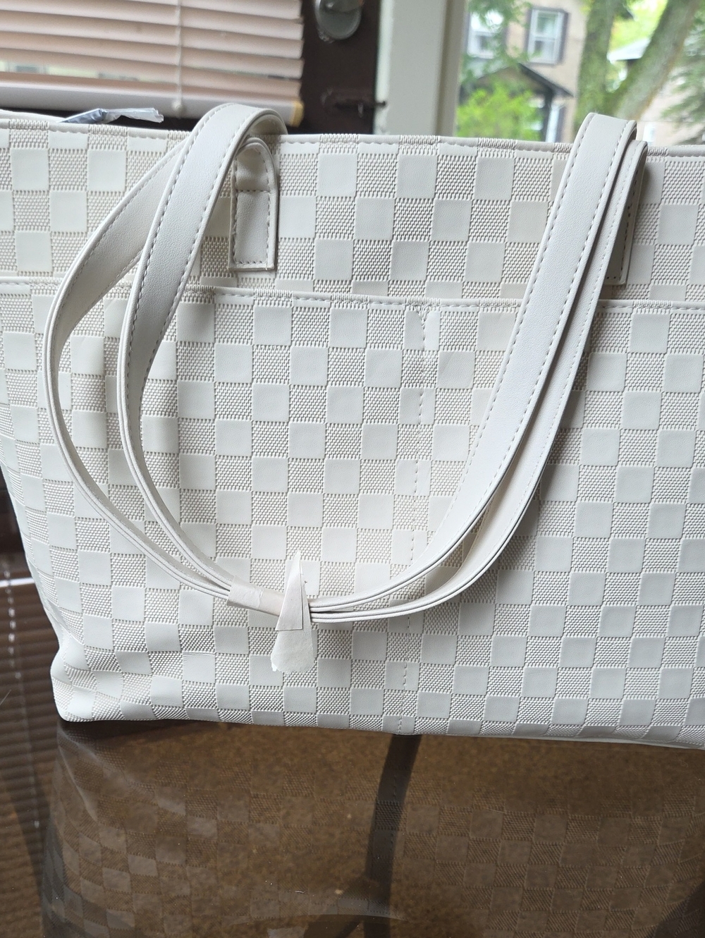 Tahari Ivory Checkered Tote - Picture 3 of 6